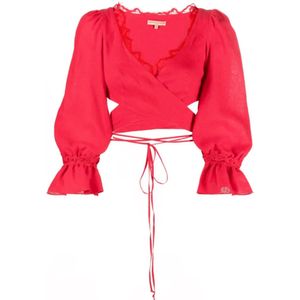 Ermanno Scervino, Blouses & Shirts, Dames, Rood, S, Katoen, Rode Kanten Wrap Top