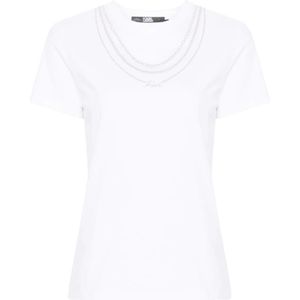Karl Lagerfeld, Tops, Dames, Wit, M, Wit T-shirt met Zilveren Kettingen