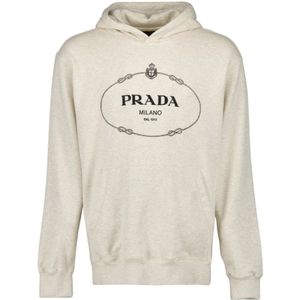 Prada, Sweatshirts & Hoodies, Heren, Beige, M, Katoen, Hoodie met Logo Print