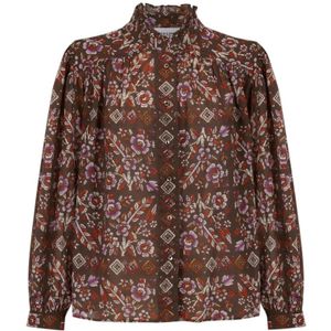 Antik Batik, Flora Katoenen Voile Blouse Bruin, Dames, Maat:M