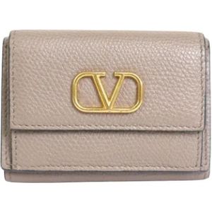 Valentino Vintage, Pre-owned, Dames, Grijs, ONE Size, Tweed, Tweedehands Grijze Valentino Leren Portemonnee