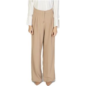 Sandro Ferrone, Broeken, Dames, Beige, S, Polyester, Beige Broek met Zakken en Haaksluiting