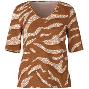Marc Cain, Blouses & Shirts, Dames, Bruin, S, Katoen, Gestreept Shirt met Abstract Dierenprint
