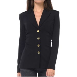 Pinko, Jassen, Dames, Zwart, M, Vloeibare neopreen blazer met puntige revers