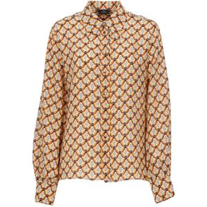 Etro, Blouses & Shirts, Dames, Oranje, 2Xs, Zijden overhemd met contrasterend Floralia-patroon