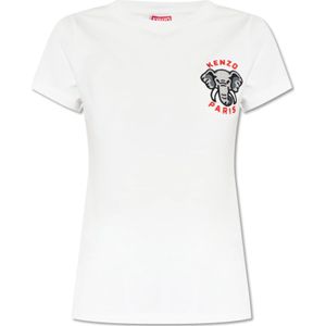Kenzo, T-shirt met logo Wit, Dames, Maat:XS