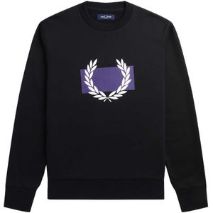 Fred Perry, Sweatshirts & Hoodies, Heren, Zwart, S, Katoen, Fred Perry Sweatshirt Laurel Wreath Grafische Sweat Zwart