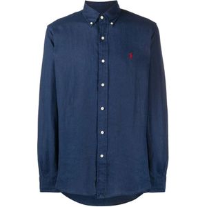 Polo Ralph Lauren, Overhemden, Heren, Blauw, S, Linnen, Blauwe Linnen Casual Overhemd met Lange Mouwen