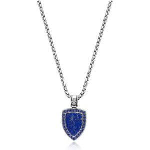 Nialaya, Accessoires, Heren, Blauw, ONE Size, Silver Necklace with Blue Lapis Shield Pendant