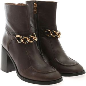 See by Chloé, Schoenen, Dames, Zwart, 36 EU, Leer, Mahe Booties - Bruine Leren Enkellaarzen met Gouden Ketting