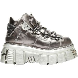 Vetements, Metallic Leren Platform Sneakers Grijs, Heren, Maat:40 EU