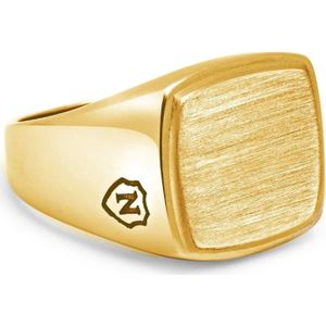 Nialaya, Accessoires, Heren, Geel, 56 MM, Mens Gold Plated Signet Ring with Brushed Steel