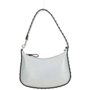 Valentino Garavani, Zilveren Studded Leren Hobo Tas Grijs, Dames, Maat:ONE Size