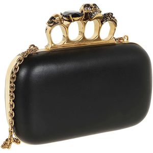 Alexander McQueen, Tassen, Dames, Zwart, ONE Size, Leer, Zwarte Skull Clutch Tas