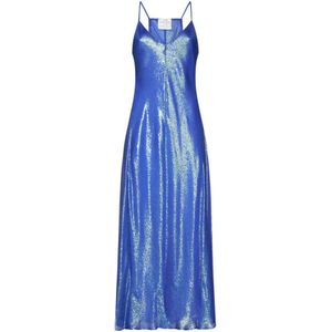 Forte Forte, Kleedjes, Dames, Blauw, M, Blauwe Metallic Jacquard Slip Jurk