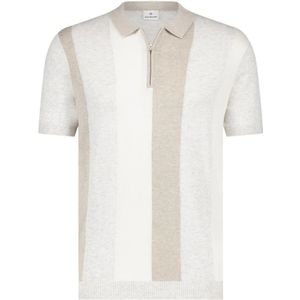 Blue Industry, Tops, Heren, Beige, XL, Katoen, Beige Gestreepte Polo met Rits Kraag