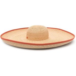 Borsalino, Beige/Oranje Geweven Raffia Pet Beige, Dames, Maat:M