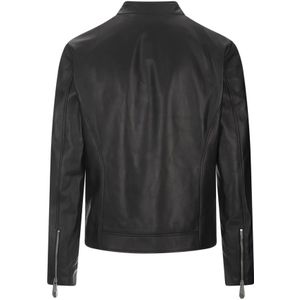 Philipp Plein, Jassen, Heren, Zwart, S, Leer, Zwarte Leren Bikerjas