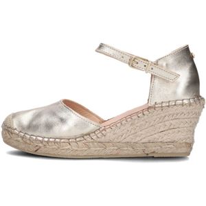 Fred De La Bretoniere, Schoenen, Dames, Geel, 38 EU, Leer, Metallic Gouden Espadrilles met Sleehak