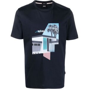 Hugo Boss, Tops, Heren, Blauw, L, Katoen, T-shirt