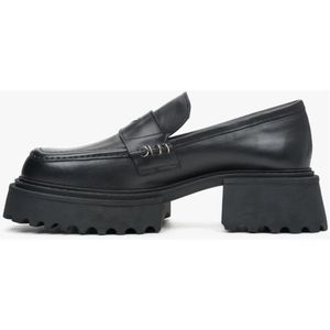 Estro, Schoenen, Dames, Zwart, 38 EU, Leer, Dames Zwarte Leren Loafers gemaakt van Echt Leer met Zilveren Versieringen Er 00113788