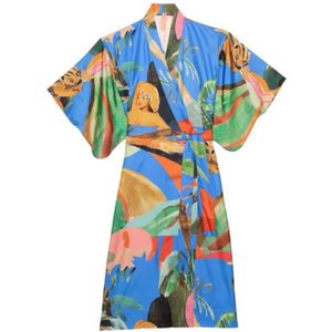 G.Kero, Kleedjes, Dames, Veelkleurig, ONE Size, Dancing Wood Blue Zijden Kimono