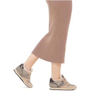 Voile Blanche, Schoenen, Dames, Beige, 35 EU, Leather and fabric sneakers Julia FUR