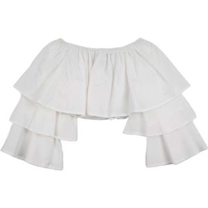 Dixie, Off White Ruche Mouw Katoenen Top Wit, Dames, Maat:2XS