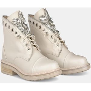 Alma EN Pena, Schoenen, Dames, Wit, 36 EU, Leer, Studded Lace-Up Ankle Boot