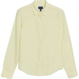 Gant, Blouses & Shirts, Dames, Geel, S, Linnen, Lemonade Yellow Linnen Chambray Overhemd