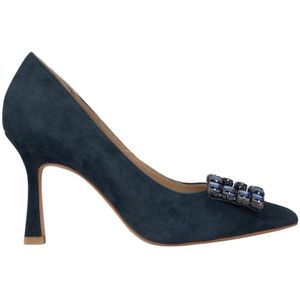 Alma EN Pena, Schoenen, Dames, Blauw, 38 EU, Leer, Stiletto hoge hak schoen met ornament