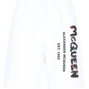 Alexander McQueen, Korte broeken, Heren, Wit, L, Katoen, Witte Logo Katoenen Shorts Ss 23