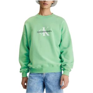 Calvin Klein, Truien, Heren, Groen, L, Katoen, Oversized Monologo Sweatshirt met ronde halslijn