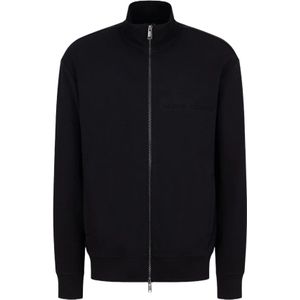 Armani Exchange, Sweatshirts & Hoodies, Heren, Zwart, XL, Katoen, Zwarte biologisch katoenen rits sweatshirt
