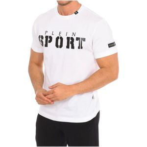 Plein Sport, Tops, Heren, Wit, L, Katoen, Korte mouw T-shirt met Brand Print