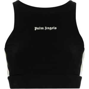 Palm Angels, Tops, Dames, Zwart, S, Zwarte Mouwloze Top met Logo Print