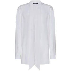 Dolce & Gabbana, Overhemden, Heren, Wit, L, Zijden Crepe de Chine Sjaalkraag Shirt