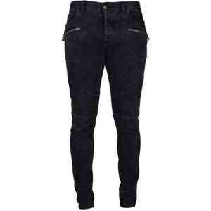 Balmain, Jeans, Heren, Zwart, W33, Katoen, Zwarte Skinny Jeans met Ritsdetails