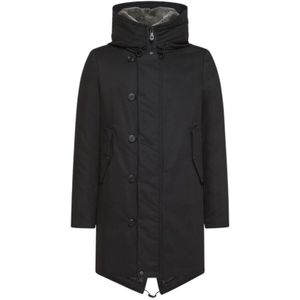 Peuterey, Jassen, Heren, Zwart, XL, Lange Parka met Verstelbare Capuchon