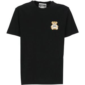 Moschino, Tops, Heren, Zwart, M, Katoen, Zwart T-shirt met Teddy Bear Patch