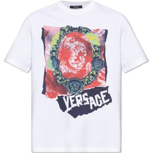 Versace, Tops, Heren, Wit, M, Katoen, T-shirt met print