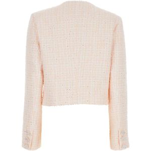 Rotate Birger Christensen, Jassen, Dames, Roze, L, Polyester, Roze Sweater Jas Boucle Cropped