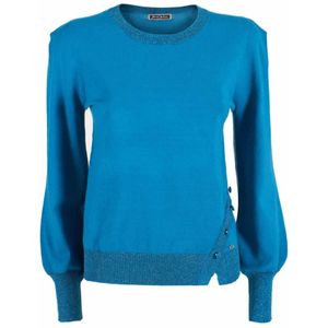 YES Zee, Truien, Dames, Blauw, L, Polyester, Dames Trui met knoopdetail
