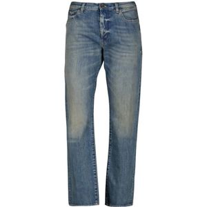 Saint Laurent, Jeans, Heren, Blauw, W33, Denim, Blauwe Gewassen Denim Straight Cut Jeans