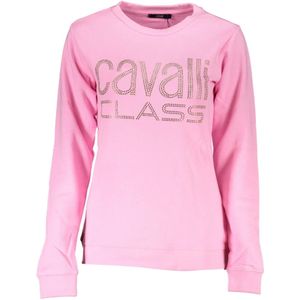 Cavalli Class, Sweatshirts & Hoodies, Dames, Roze, XS, Roze Geborduurde Sweater met Lange Mouwen