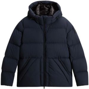 Woolrich, Jassen, Heren, Blauw, L, Blauwe Donsjas voor Mannen