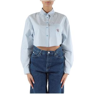 Calvin Klein Jeans, Blouses & Shirts, Dames, Blauw, M, Katoen, Geknipt Katoenen Overhemd Klassieke Kraag