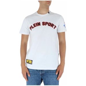 Plein Sport, Tops, Heren, Wit, S, Katoen, Witte Bedrukte Heren T-shirt