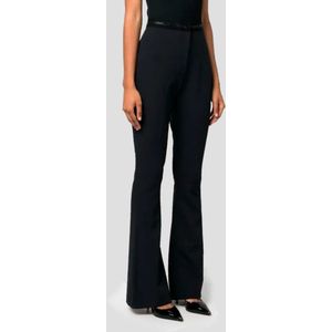 Versace Jeans Couture, Broeken, Dames, Zwart, M, Polyester, Hoge Taille Uitlopende Zwarte Broek