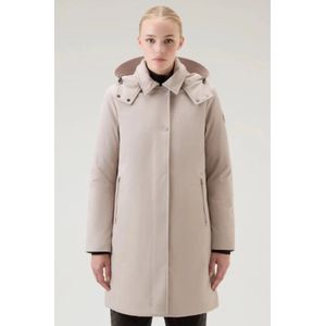 Woolrich, Mantels, Dames, Beige, L, Afneembare capuchon technische stof trenchcoat